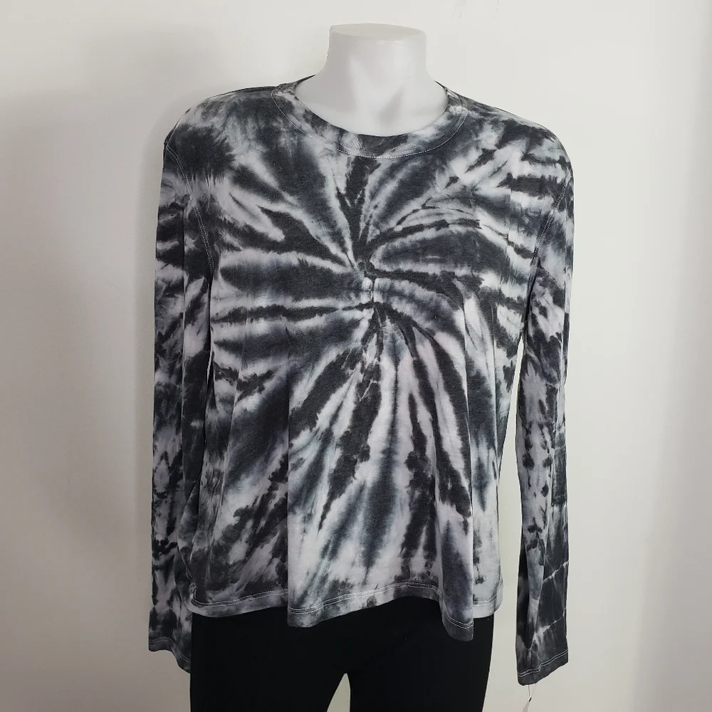 SAGE Collective black white tie dye long sleeve boxy tee - Picture 2 of 6